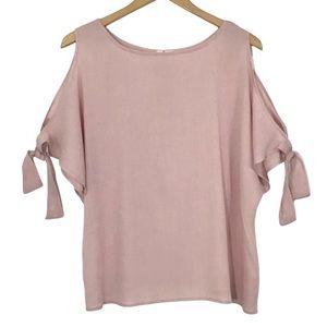Bare Cold Shoulder Top Size 1X Tie Sleeves Mauve Pink NEW Made in USA